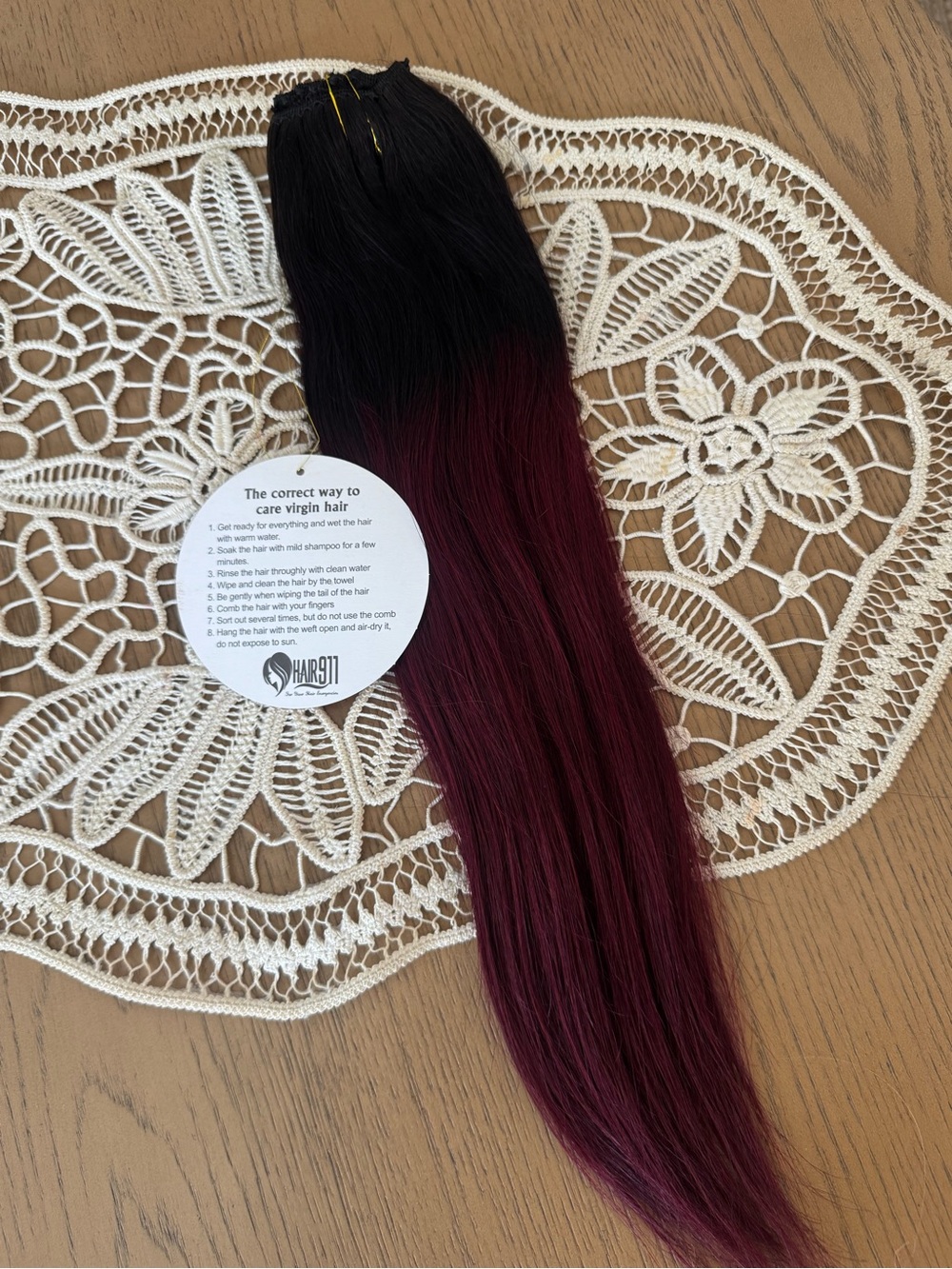 100% Human Hair Clip-In Extensions Black to Burgundy Ombre | Straight